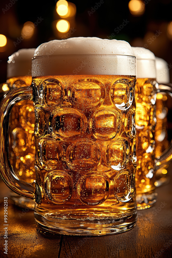 Beer Mugs with Foam and Bright Lights Beer Mugs with Foam and Bright Lights
