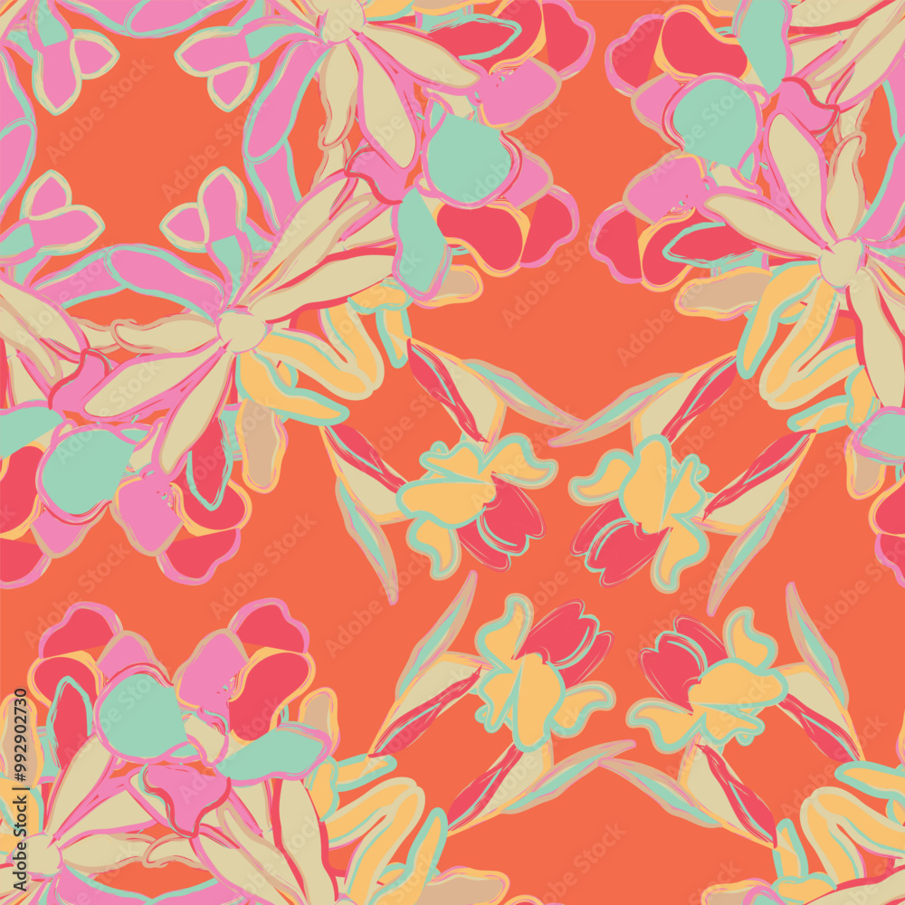 Floral brush strokes seamless pattern design for fashion textiles, graphics, backgrounds and crafts Floral brush strokes seamless pattern design for fashion textiles, graphics, backgrounds and crafts