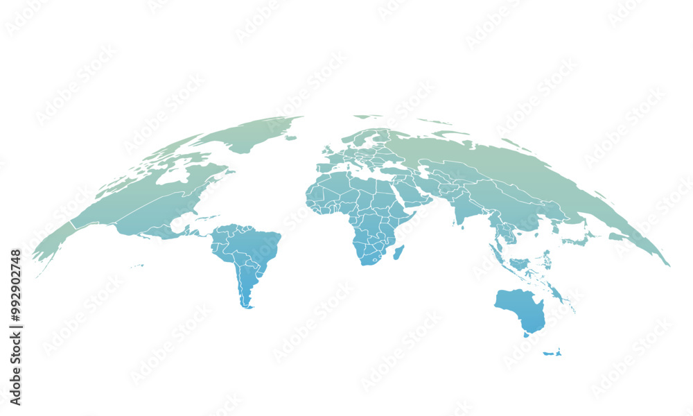 Blue curved World map contours on white background. Made for world news and articles.