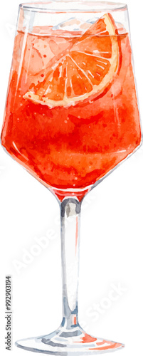 Watercolor vector Aperol spritz illustration. Alcohol long drink clipart. Glass of cocktail. Club shake beverage hand drawn illustration. Stock print.