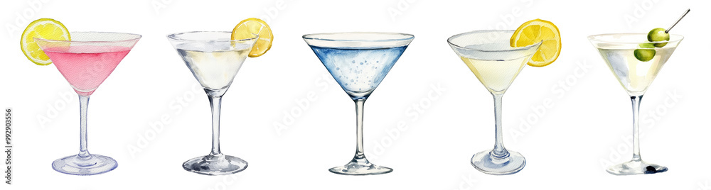 PNG set of watercolor Martini cocktail in the glass illustration, isolated on transparent background
PNG set of watercolor Martini cocktail in the glass illustration, isolated on transparent background
