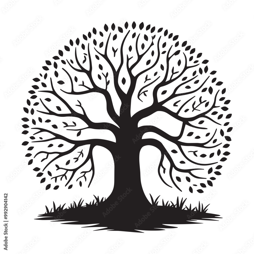 Obraz premium Halloween leafless tree silhouette vector illustration in white background