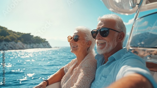 Senior Couple Enjoying a Boat Trip on a Sunny Day