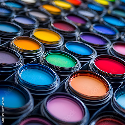 Colorful Paint Pots Close Up Artistic Palette of Colors