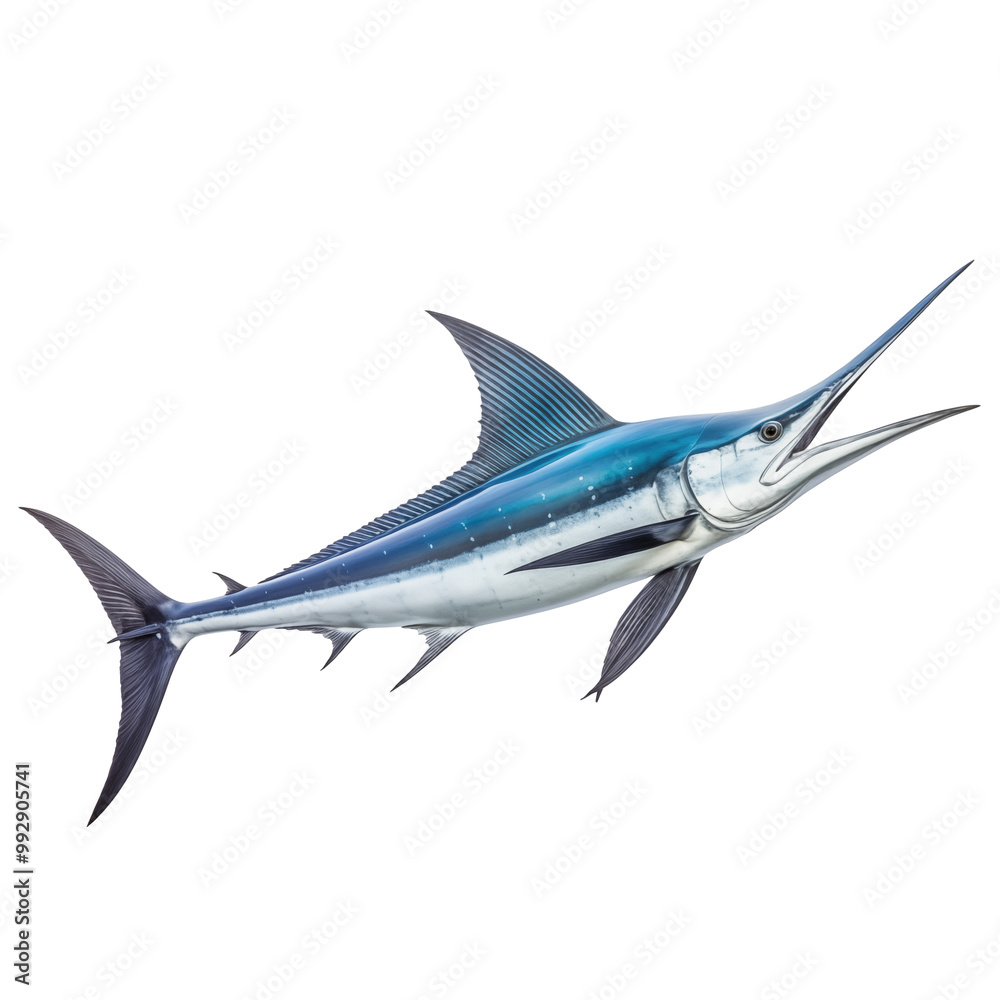 Sleek Blue Marlin Fish With Long Bill Isolated On White Background Sleek Blue Marlin Fish With Long Bill Isolated On White Background