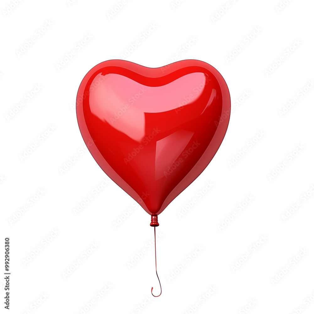 Red Heart-Shaped Balloon Floating With String On White Background Red Heart-Shaped Balloon Floating With String On White Background