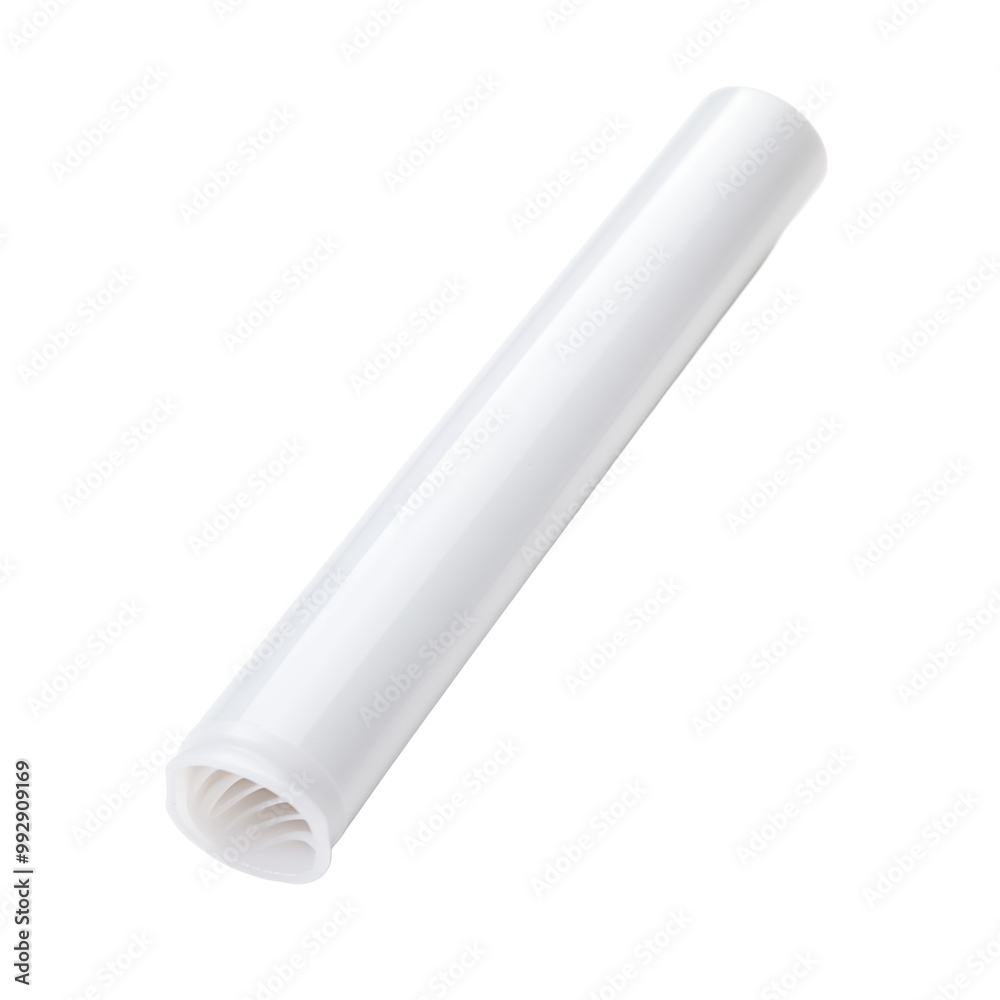 White Plastic Tube With Textured Tip On White Background