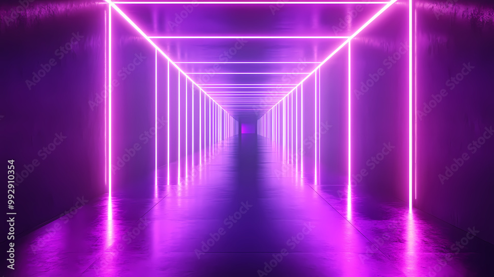 Futuristic neon corridor full of light