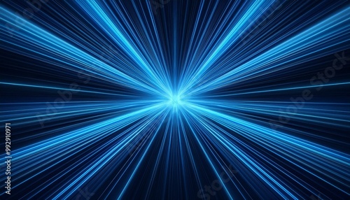 Abstract neon speed light background. Blue laser burst of energy. The effect of moving glowing lines.