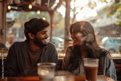 A young Indian ethnic friends having fun and laughing together in a caffe 