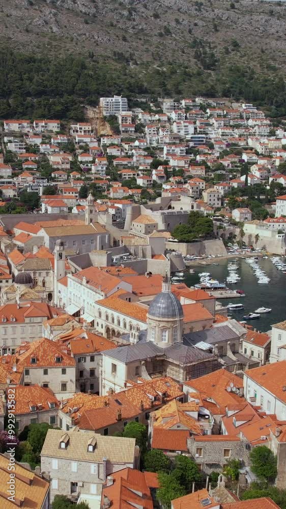 Dubrovnik Croatia, Vertical Drone Shot of Old Town Buildings and Medieval Fortress Dubrovnik Croatia, Vertical Drone Shot of Old Town Buildings and Medieval Fortress