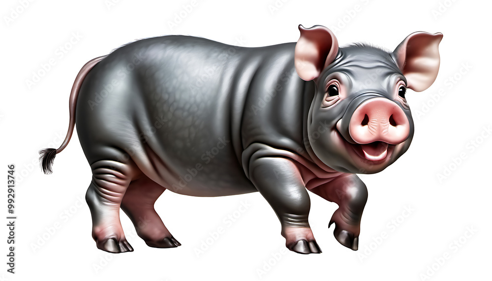 Happy baby pygmy hippopotamus, isolated on a transparent background Happy baby pygmy hippopotamus, isolated on a transparent background