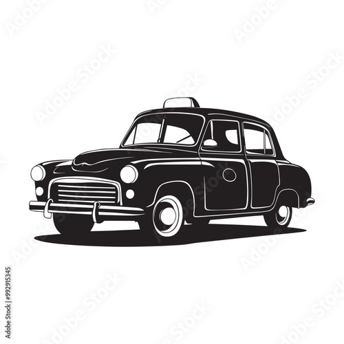 Vintage taxi silhouette vector illustration in white background