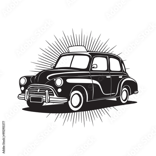 Vintage taxi silhouette vector illustration in white background