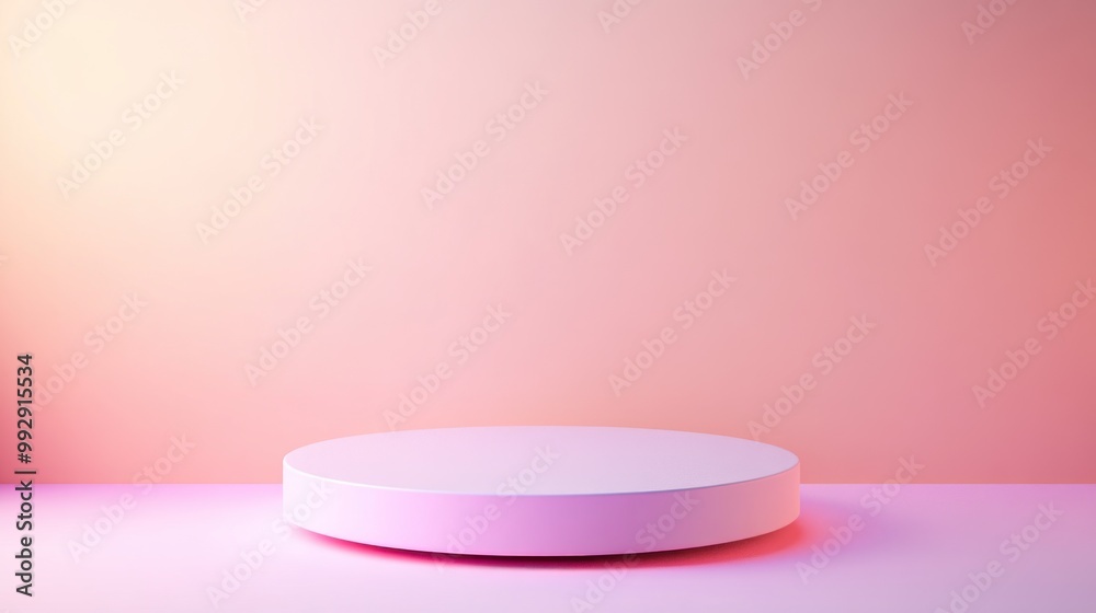 A minimalist circular platform against a soft pink backdrop, ideal for display purposes. A minimalist circular platform against a soft pink backdrop, ideal for display purposes.