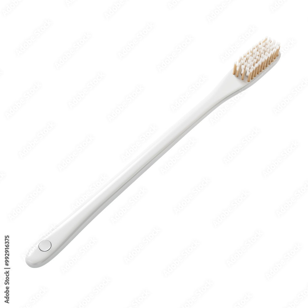 White Plastic Toothbrush With Soft Bristles On White Background White Plastic Toothbrush With Soft Bristles On White Background