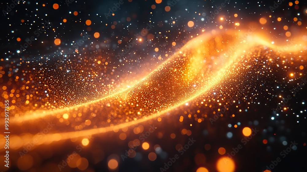 An abstract background with 3D-rendered orange particles of optical fiber, illustrating hi-tech networking.