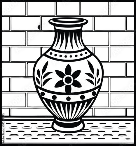 Line art Ceramic vase on the wall silhouette vector icon, illustration on white background. photo