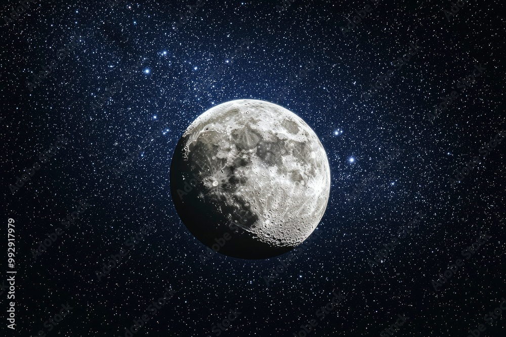 A Close-up of the Moon Against a Starry Night Sky A Close-up of the Moon Against a Starry Night Sky