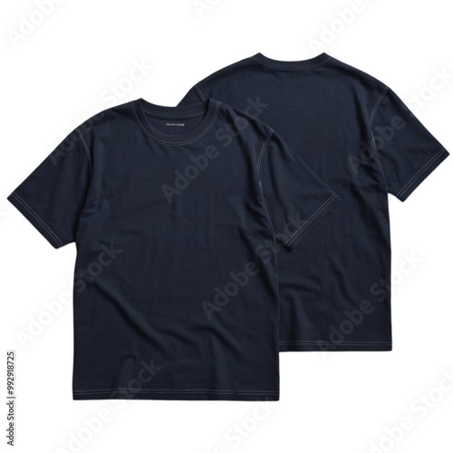 Plain black t-shirt PNG front and back view for mockup on transparent background for design display.