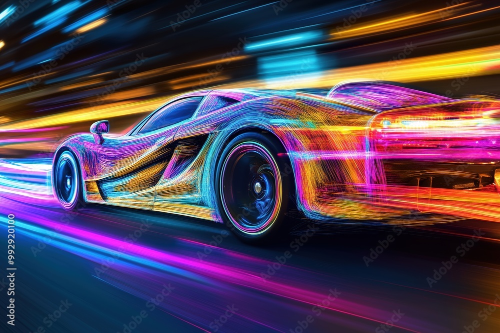 Speeding sports car leaving a trail of CMYK colors behind Speeding sports car leaving a trail of CMYK colors behind