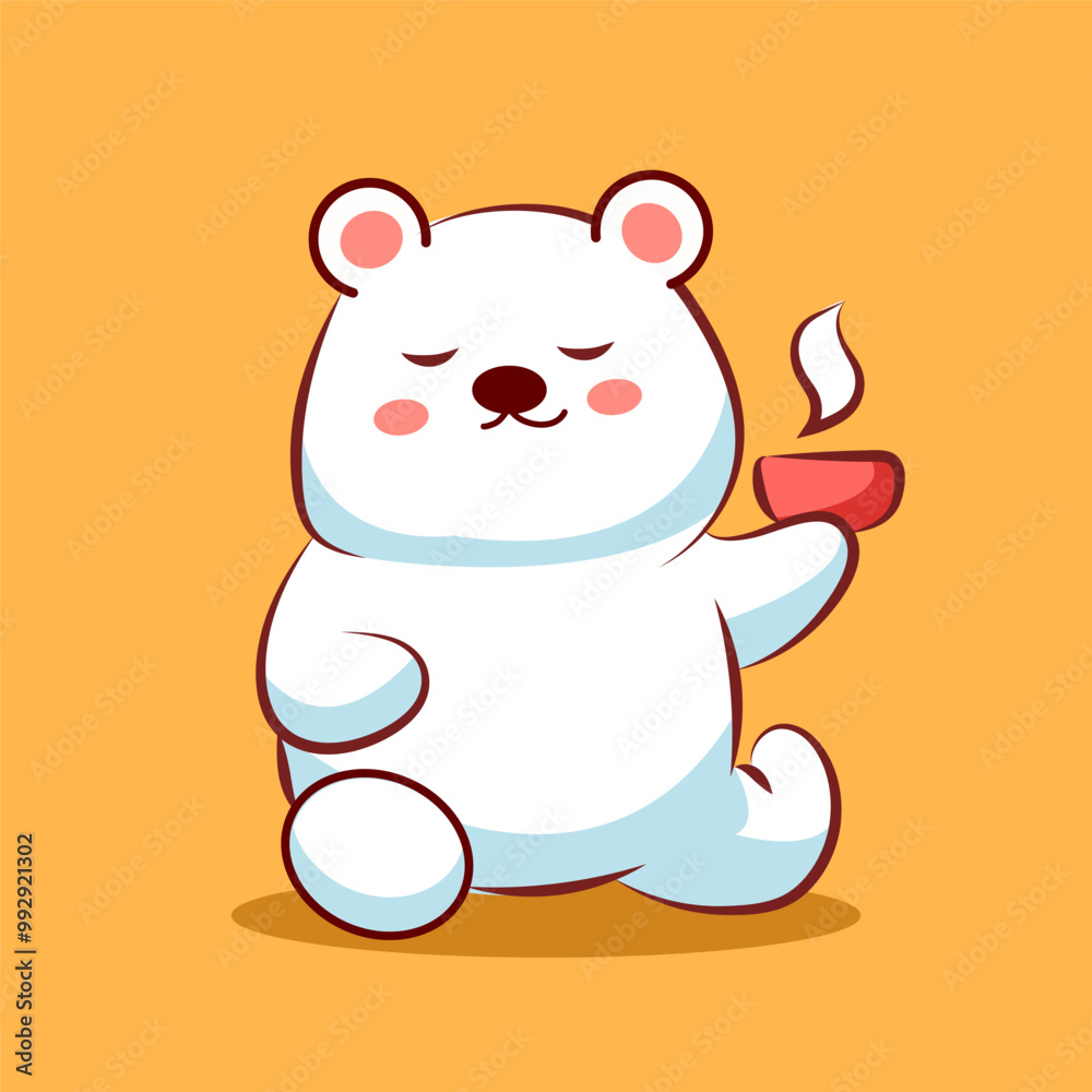 Cute cartoon polar bear drink a tea coffee animal icon concepts for elements logo or clipart Cute cartoon polar bear drink a tea coffee animal icon concepts for elements logo or clipart