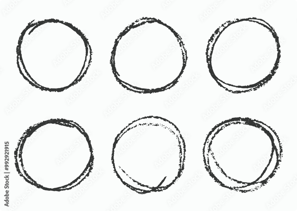 Hand-drawn black crayon ovals and circles, hand-drawn Circle scribble marks or signs, Crayon or marker scribbles. Vector illustration Hand-drawn black crayon ovals and circles, hand-drawn Circle scribble marks or signs, Crayon or marker scribbles. Vector illustration