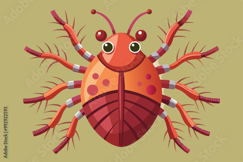 This artwork features a bright, disproportionate red lice with cartoonish eyes and legs, Customizable lice illustration that is disproportionate.