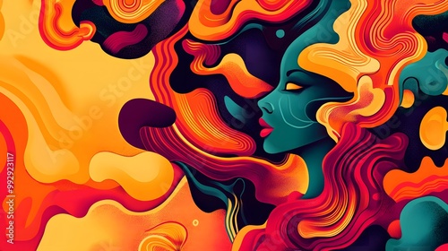 Abstract Portrait of a Woman Surrounded by Vibrant Swirls of Color photo