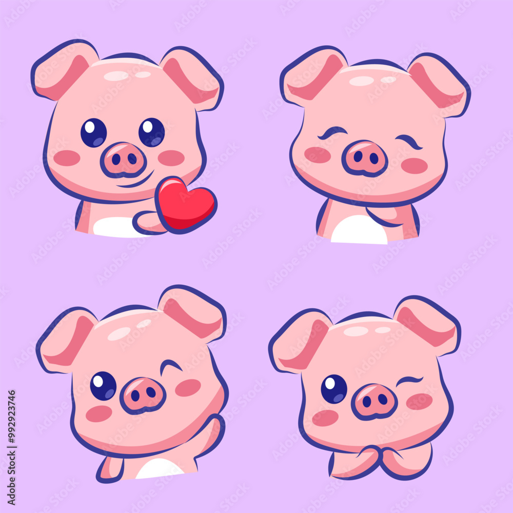 Cute cartoon character pig is selfie with adorable pose for elements clipart and sticker Cute cartoon character pig is selfie with adorable pose for elements clipart and sticker