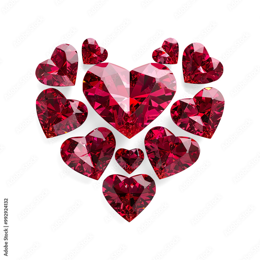 Heart-Shaped Red Gemstone with Intricate Facets on a Transparent Background Heart-Shaped Red Gemstone with Intricate Facets on a Transparent Background