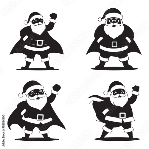 Santa superhero silhouette vector set illustration in white background