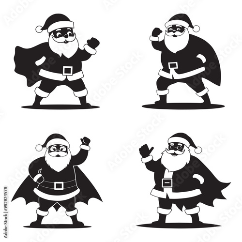 Santa superhero silhouette vector set illustration in white background