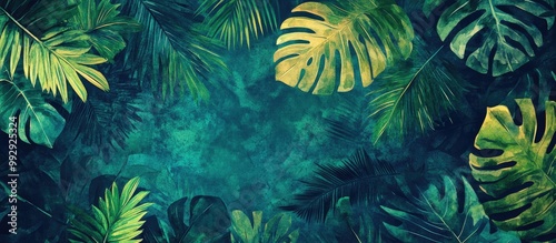 Abstract tropical leaves background vector artwork Wallpaper design featuring watercolor textures of palm jungle and monstera leaves in an exotic botanical pattern