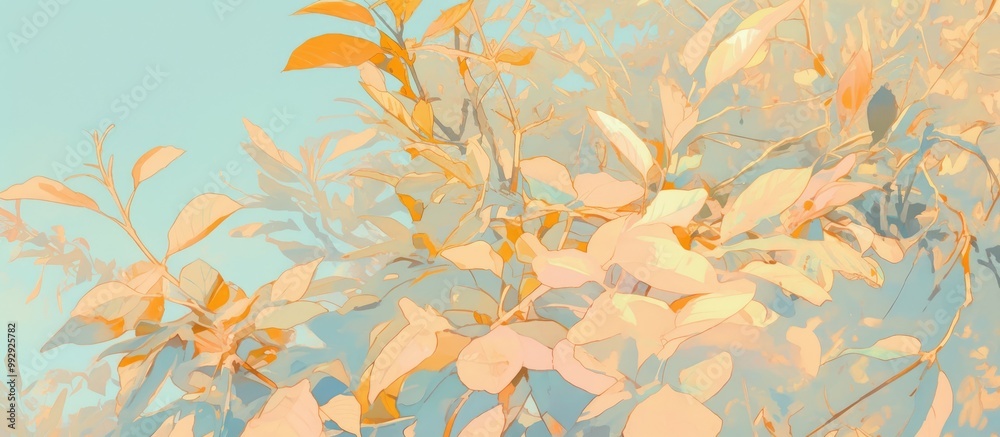 Pastel colored natural background painting fantasy composite created from two photographs abstract representation featuring trees leaves and soft fluffy orange hues in a delicate collage Pastel colored natural background painting fantasy composite created from two photographs abstract representation featuring trees leaves and soft fluffy orange hues in a delicate collage