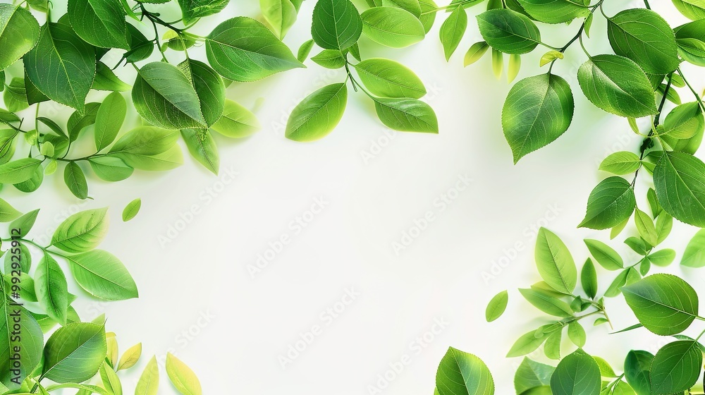Bright green leaves forming a border around an empty space in the center, perfect for text.