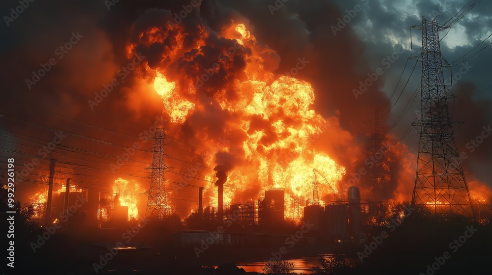 In response to an explosion accident at an electric power plant. Risk Mitigation. Ultra realistic. Photorealistic In response to an explosion accident at an electric power plant. Risk Mitigation. Ultra realistic. Photorealistic