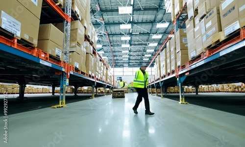 Warehouse Interior with Forklift and Workers