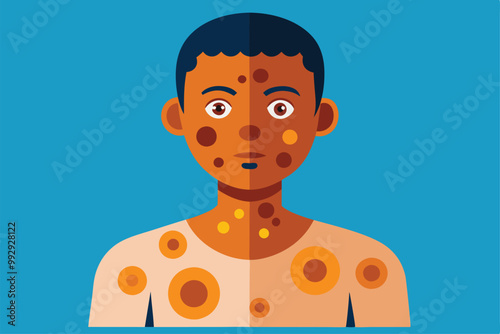 Detailed representation showing customizable melanoma symptoms on a human body with varying skin lesions, Customizable Melanoma Illustration
