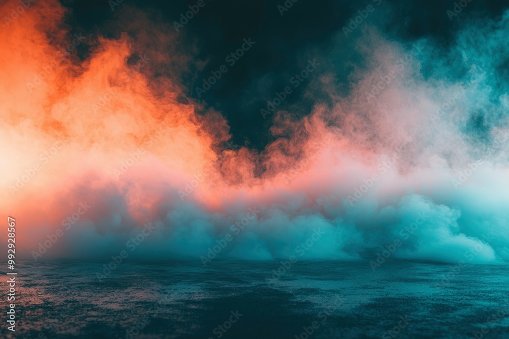Abstract Background of Orange and Blue Smoke over a Dark Surface Abstract Background of Orange and Blue Smoke over a Dark Surface