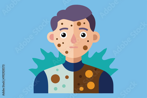 This illustration shows a character with melanoma patterns for skin health education, Customizable Melanoma Illustration