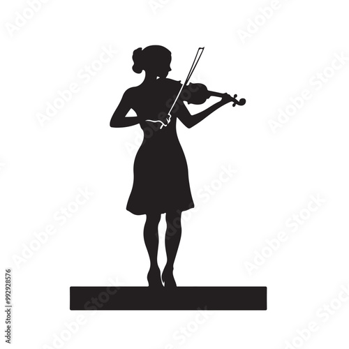 Silhouette violinist performing elevated stage vector image isolated on white background.