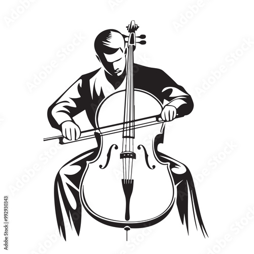 Cello Player Stock Vector Illustration. isolated on white background.