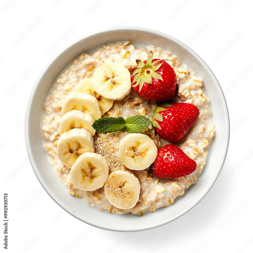 Oatmeal with Banana and Strawberries on a transparent background Oatmeal with Banana and Strawberries on a transparent background