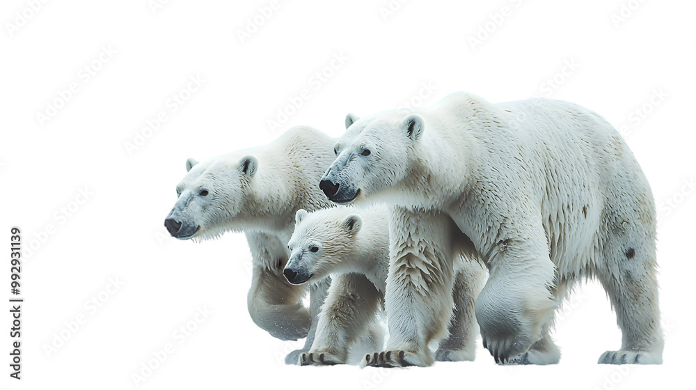 Fototapeta premium Family of Polar Bears Walking on Ice