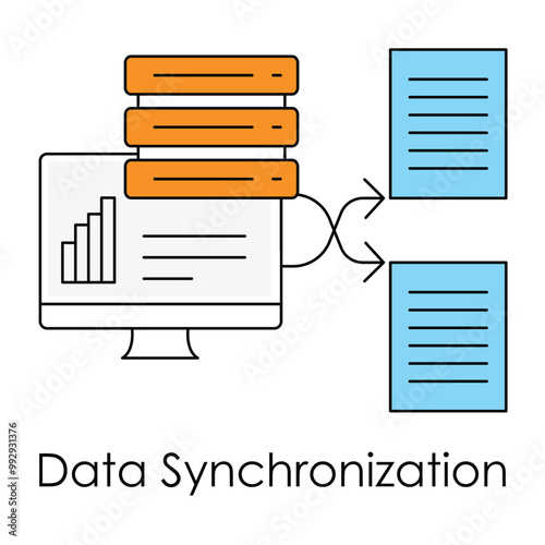 Vector icon for Data Synchronization with data flow and sync arrows.