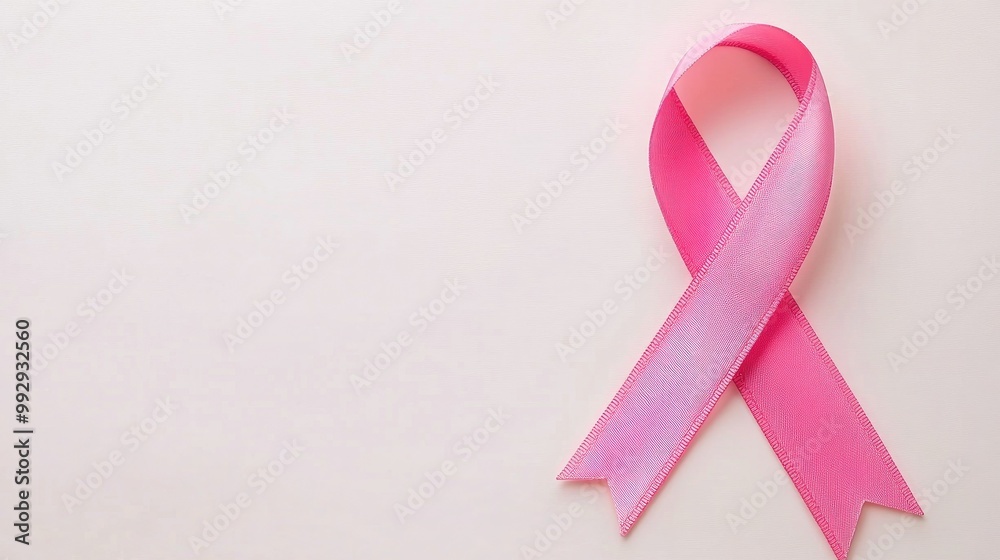 Pink ribbon for cancer awareness isolated on white background