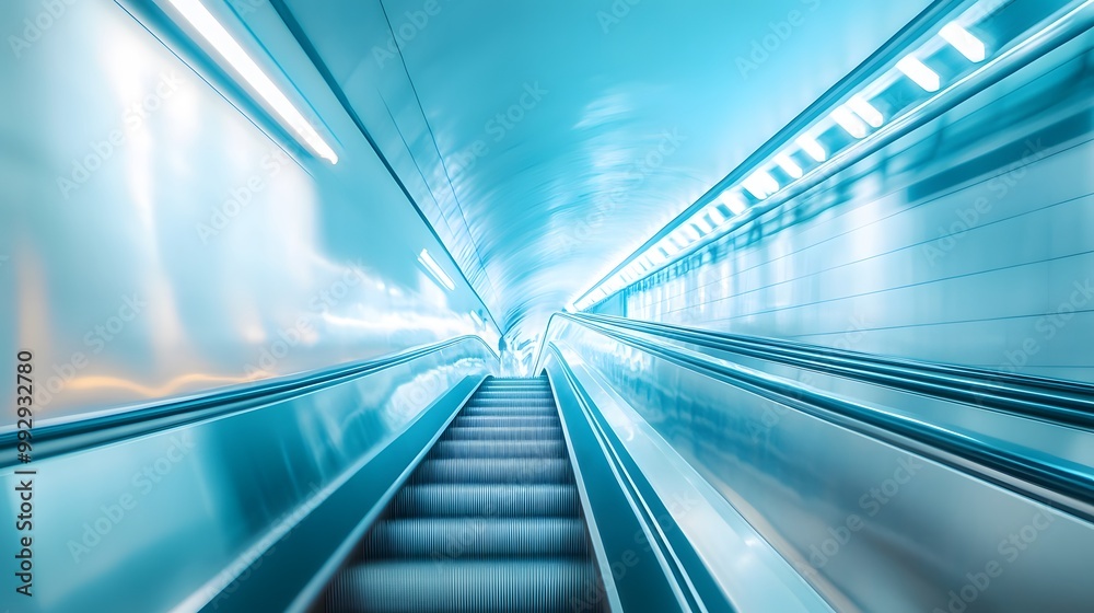 blurred background metro escalator / light blue background movement city infrastructure subway. blurred background metro escalator / light blue background movement city infrastructure subway.