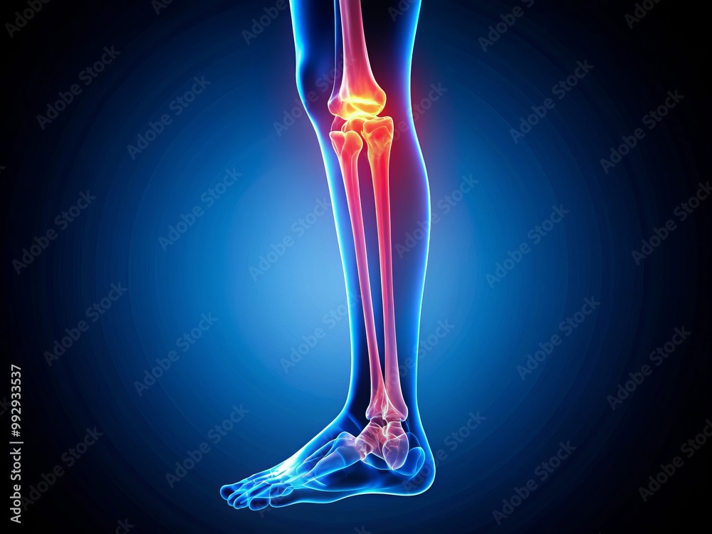 Detailed leg fracture X-ray highlighting bone structure and alignment, crucial for medical assessment and planning Detailed leg fracture X-ray highlighting bone structure and alignment, crucial for medical assessment and planning