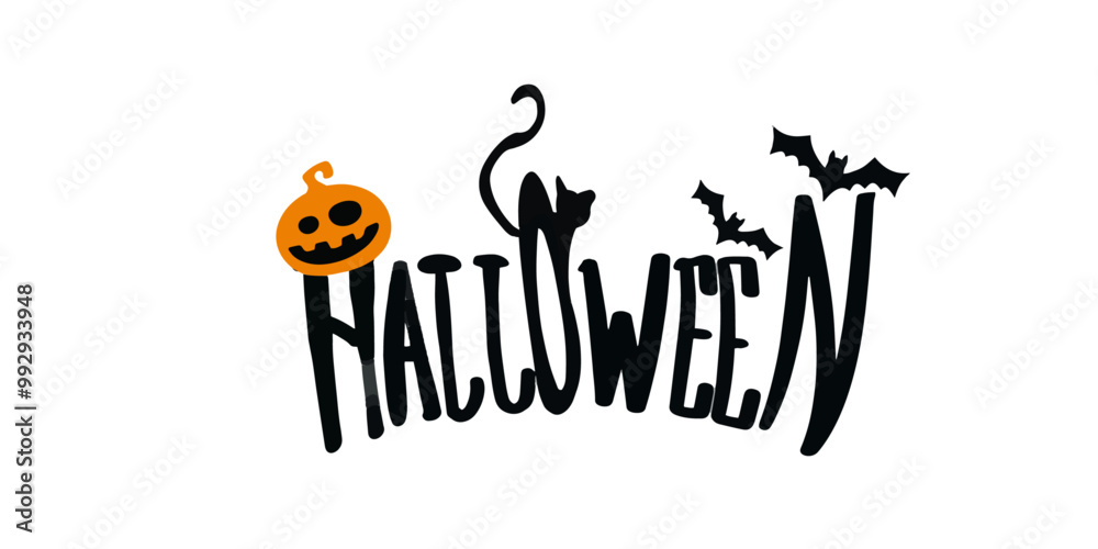 vector halloween lettering logo with pumpkin, bat and pumpkin